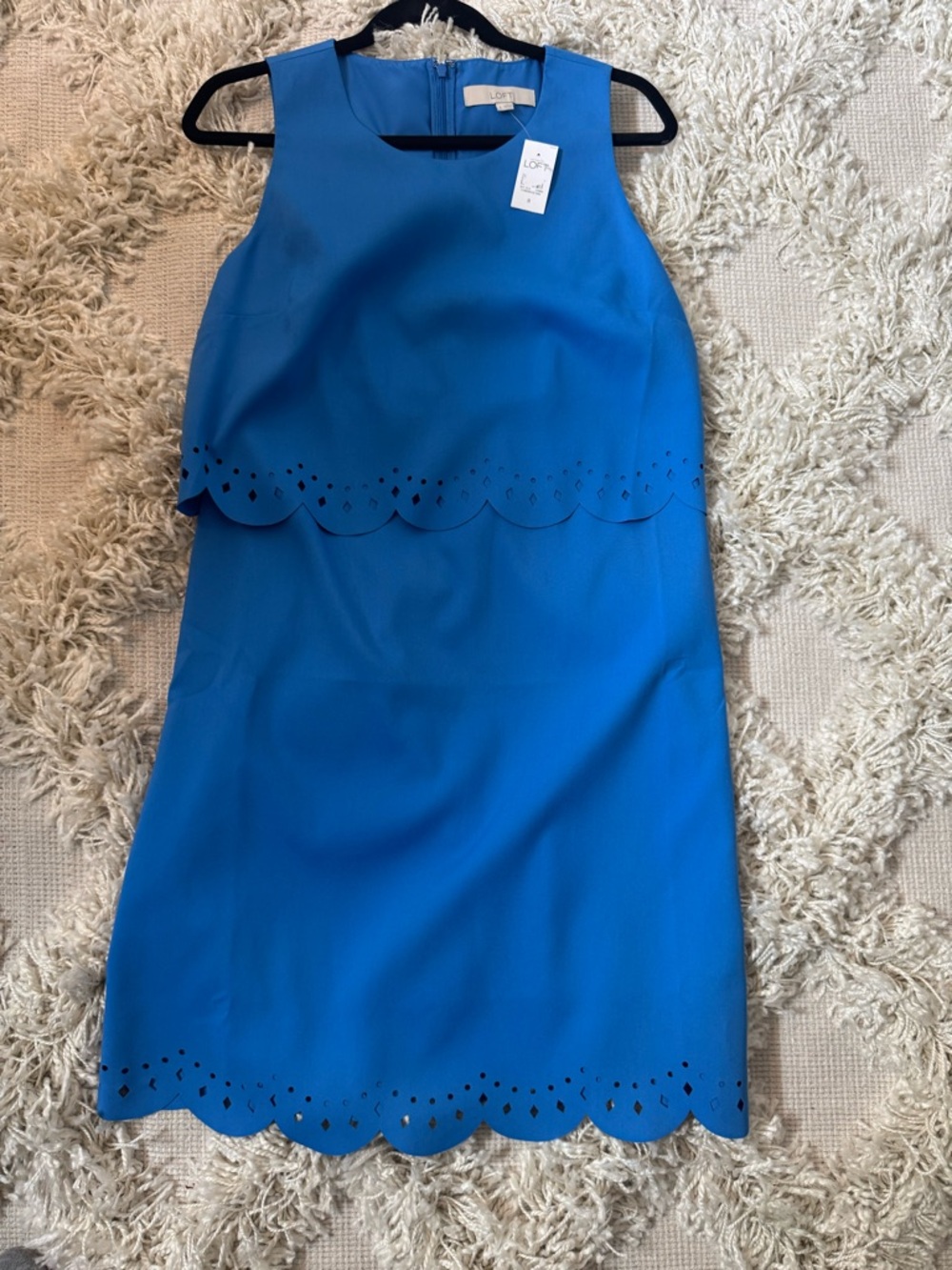 LOFT Sleeveless Scalloped Hem Dress in Bright Blue